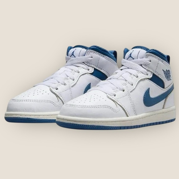 Nike Air Jordan 1 Mid White/Blue – Kids’ Size 3Y - Picture 1 of 13